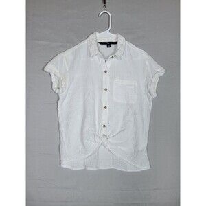 Stitch Star Cotton Button Up Blouse Size Medium White Rolled Sleeve Capsule